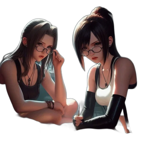 concept art, photorealistic, comic book art, fantasy art, dark, two, girls, glasses transparent PNG cut-out