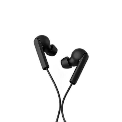 3d render, pair, black, wireless, earbuds, charging, cable, displayed transparent PNG cut-out