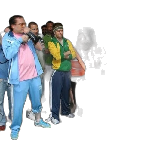 jacket, 3d render, concept art, group, people, stands, around, television transparent PNG cut-out