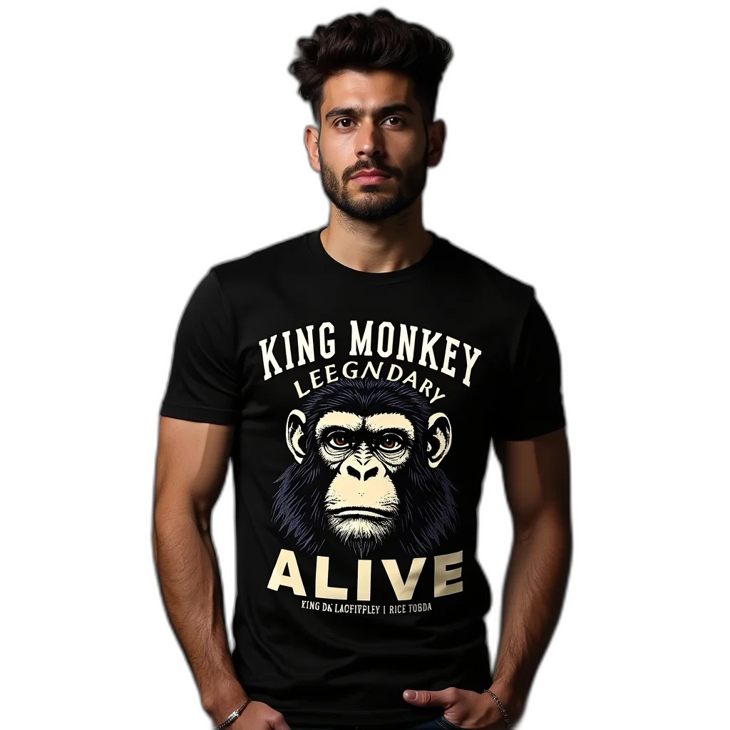 animal, man, wearing, black, t-shirt, graphic, design, featuring transparent PNG cut-out