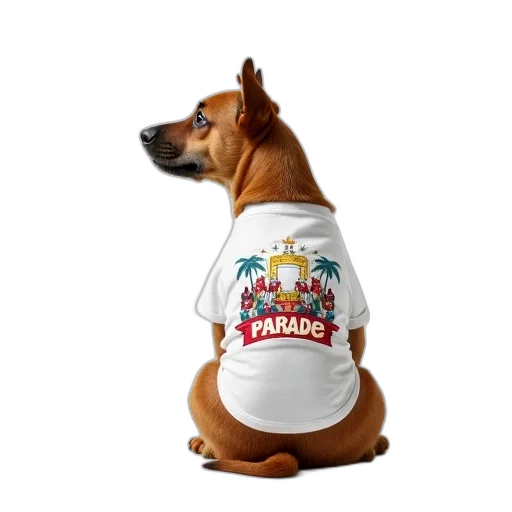jacket, animal, 3d render, brown, dog, white, t-shirt, featuring transparent PNG cut-out