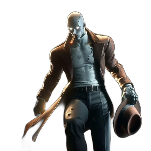 jacket, mask, weapon, staff, concept art, cyberpunk, comic book art, 3d render transparent PNG cut-out