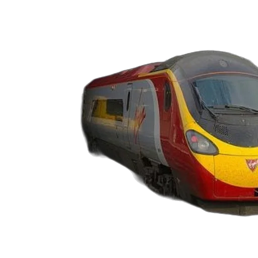 3d render, two, trains, one, red, yellow, other, tracks transparent PNG cut-out