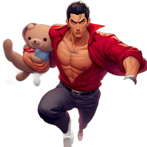 animal, jacket, concept art, comic book art, anime, pixel art, muscular, man transparent PNG cut-out