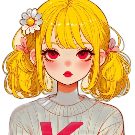 face, hair, staff, flower, anime, pixel art, cartoon, watercolor transparent PNG cut-out