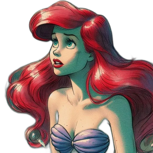 crown, hat, hair, comic book art, cartoon, fantasy art, watercolor, underwater transparent PNG cut-out
