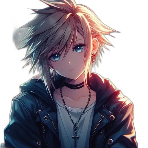 jacket, face, weapon, staff, anime, cartoon, pixel art, watercolor transparent PNG cut-out