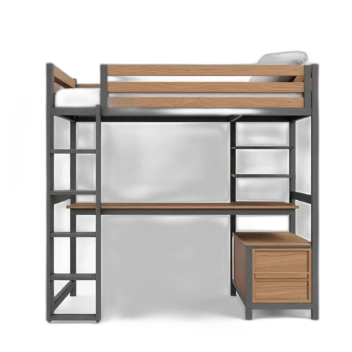 furniture, 3d render, photorealistic, concept art, modern, loft, bed, metal transparent PNG cut-out