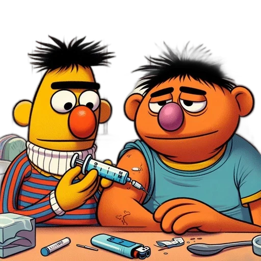 cartoon, concept art, photorealistic, comedic, scene, sesame, street, bert transparent PNG cut-out