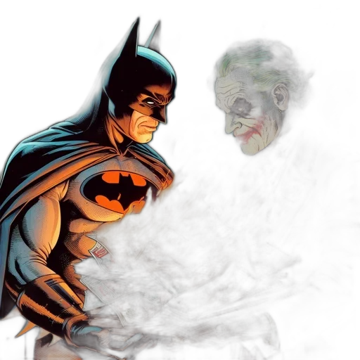 comic book art, concept art, photorealistic, watercolor, green, batman, joker, confront transparent PNG cut-out