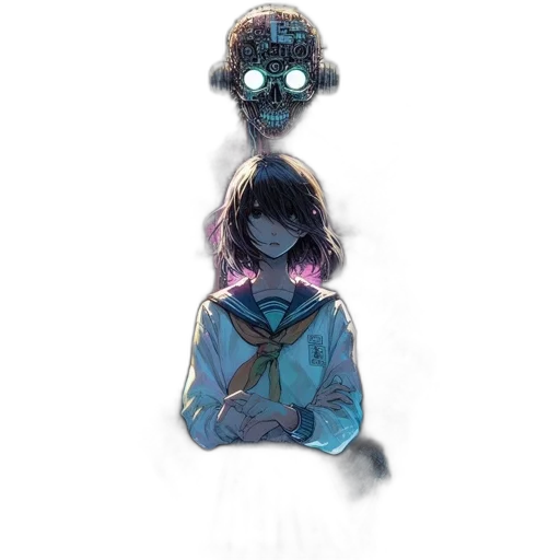 mask, robot, jacket, staff, concept art, pixel art, anime, cyberpunk transparent PNG cut-out