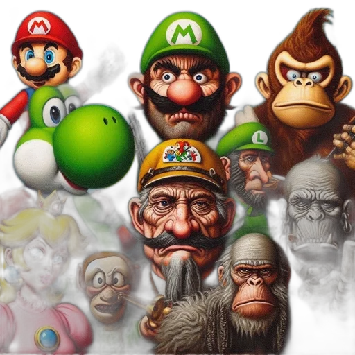 concept art, 3d render, pixel art, fantasy art, nintendo, icons, such, mario transparent PNG cut-out