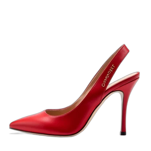 shoes, red, high-heeled, sandal, smooth, leather, upper, curved transparent PNG cut-out