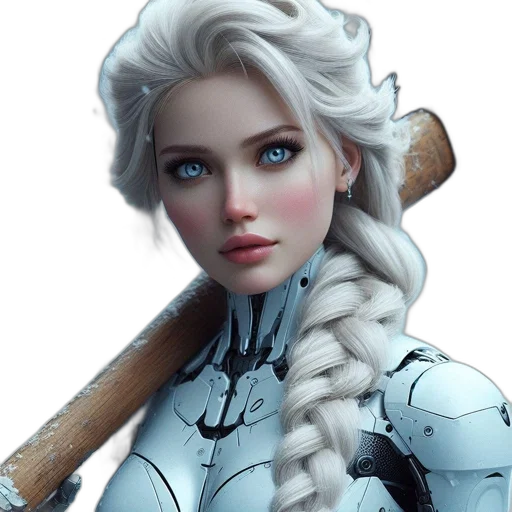 robot, face, weapon, fantasy art, concept art, comic book art, 3d render, blue transparent PNG cut-out