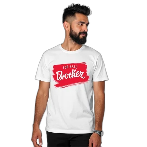 3d render, man, wearing, white, t-shirt, red, sale, sign transparent PNG cut-out