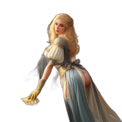 dress, staff, sword, fantasy art, concept art, photorealistic, oil painting, golden transparent PNG cut-out