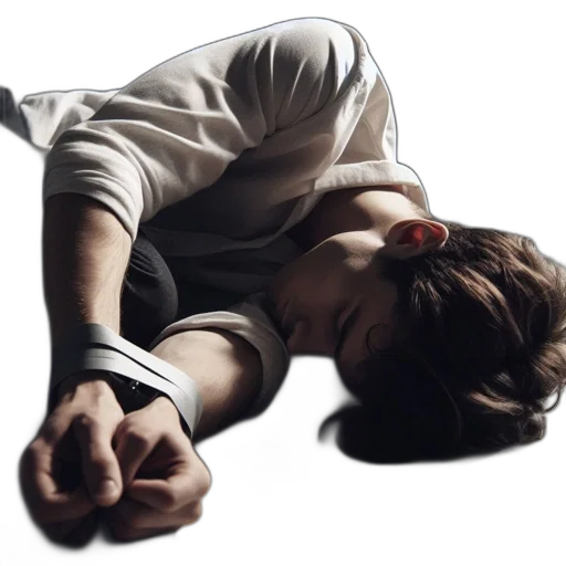 photorealistic, concept art, 3d render, man, lies, floor, his, head transparent PNG cut-out