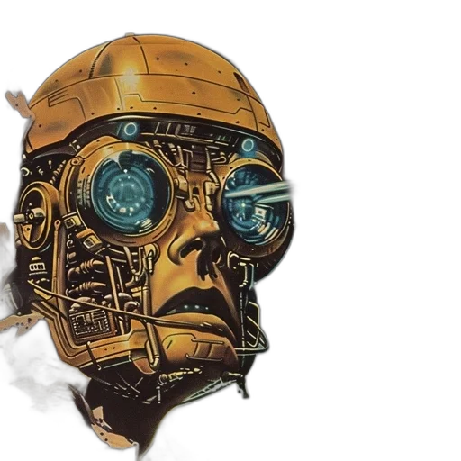 mask, robot, face, cyberpunk, concept art, comic book art, 3d render, large transparent PNG cut-out