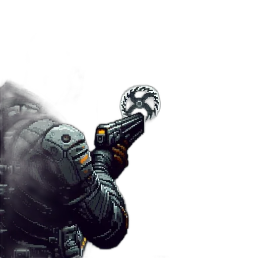robot, weapon, mask, face, concept art, cyberpunk, pixel art, comic book art transparent PNG cut-out