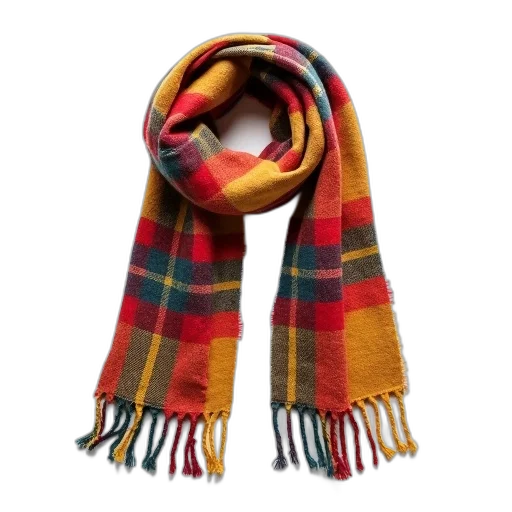 colorful, plaid, scarf, mix, red, yellow, green, blue transparent PNG cut-out