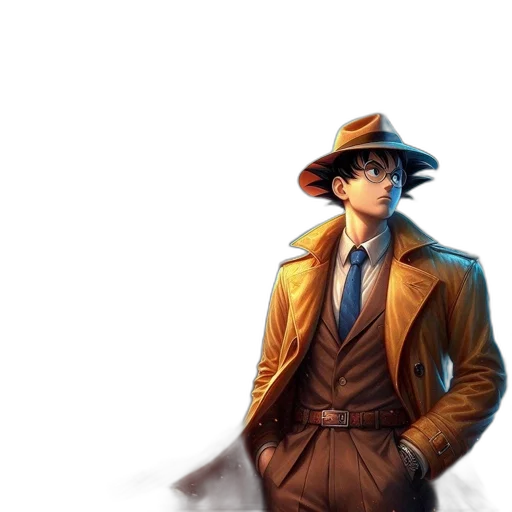 hat, jacket, umbrella, staff, concept art, comic book art, anime, photorealistic transparent PNG cut-out