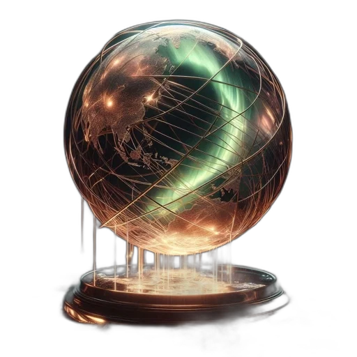 weapon, concept art, fantasy art, 3d render, photorealistic, illuminated, globe, golden transparent PNG cut-out