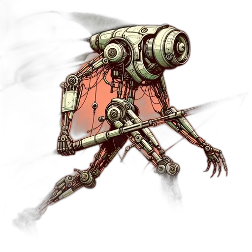 robot, weapon, staff, sword, concept art, fantasy art, watercolor, comic book art transparent PNG cut-out