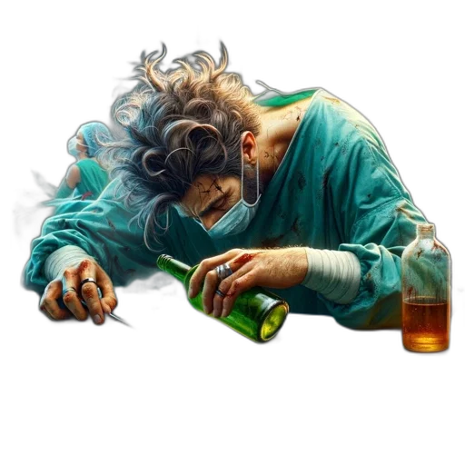jacket, bottle, face, concept art, cyberpunk, photorealistic, vaporwave, green transparent PNG cut-out