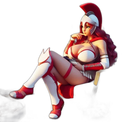 concept art, pixel art, fantasy art, 3d render, red, female, warrior, white transparent PNG cut-out