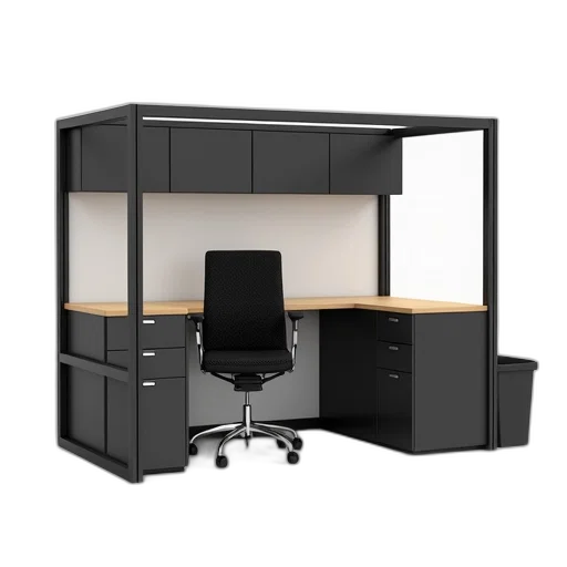 furniture, staff, 3d render, modern, office, cubicle, glass, partition transparent PNG cut-out
