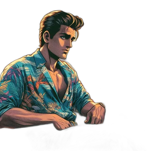 jacket, comic book art, concept art, pixel art, cartoon, neon lights, blue, neon transparent PNG cut-out