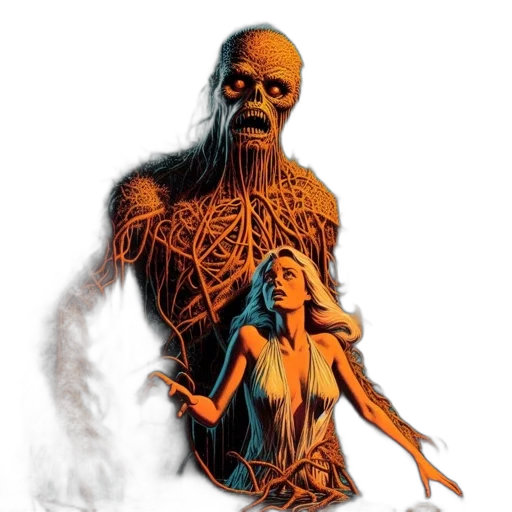 creature, dress, robot, hair, comic book art, concept art, underwater, fantastical transparent PNG cut-out