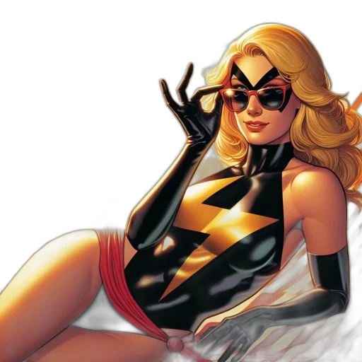 comic book art, concept art, female, superhero, black, yellow, costume, lightning transparent PNG cut-out