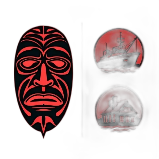 mask, face, concept art, 3d render, photorealistic, anime, red, black transparent PNG cut-out