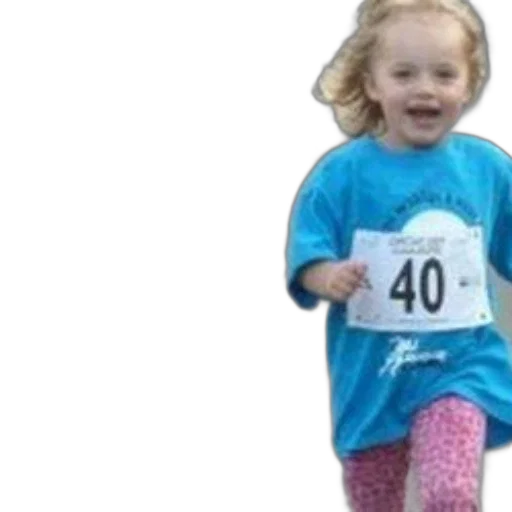 young, child, wearing, blue, shirt, number, running, road transparent PNG cut-out