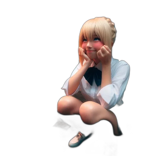 dress, face, staff, weapon, pixel art, anime, concept art, 3d render transparent PNG cut-out