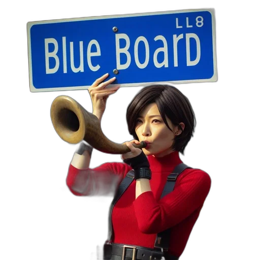 staff, 3d render, concept art, blue, red, woman, holds, board transparent PNG cut-out