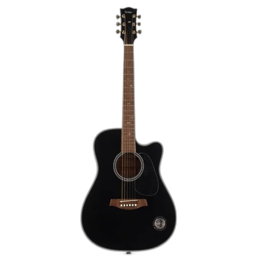 black, acoustic, guitar, glossy, finish, displayed, against, white transparent PNG cut-out