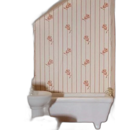 furniture, 3d render, photorealistic, miniature, bathroom, floral, wallpaper, white transparent PNG cut-out
