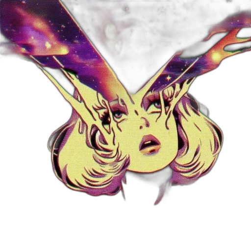 crown, vaporwave, anime, comic book art, concept art, outer space, fire, neon lights transparent PNG cut-out