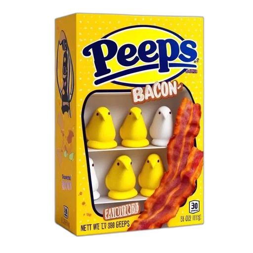 food, humorous, bacon-themed, packaging, design, peeps, candy, featuring transparent PNG cut-out