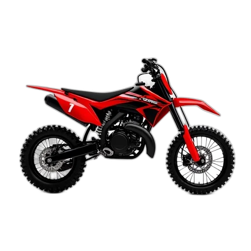 3d render, photorealistic, red, black, dirt, bike, seat, accents transparent PNG cut-out