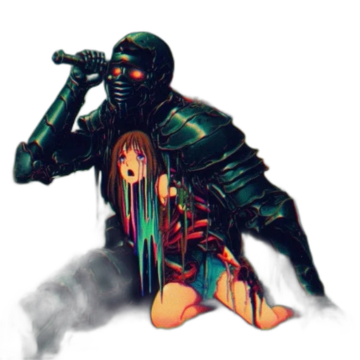 robot, weapon, creature, mask, cyberpunk, concept art, pixel art, vaporwave transparent PNG cut-out