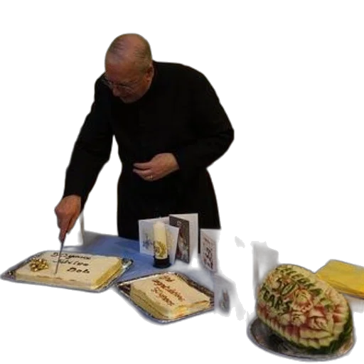 food, priest, black, robes, cuts, into, cake, table transparent PNG cut-out