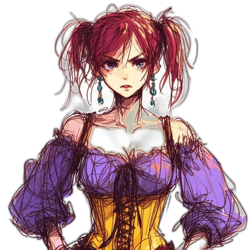 dress, concept art, anime, fantasy art, cyberpunk, red, colorful, dark transparent PNG cut-out