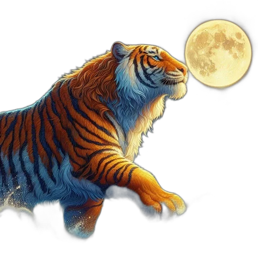 animal, creature, fantasy art, concept art, photorealistic, watercolor, night, tiger transparent PNG cut-out