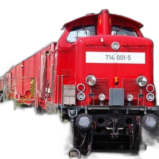 photorealistic, concept art, red, train, number, 714, 001-5, front transparent PNG cut-out