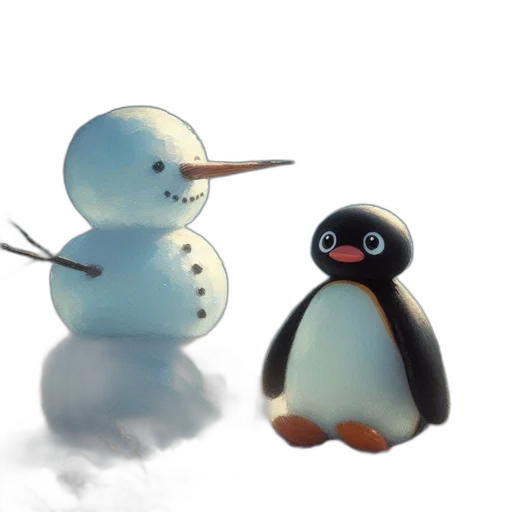 animal, 3d render, concept art, photorealistic, pixel art, snow, night, penguin transparent PNG cut-out