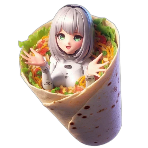 food, robot, creature, face, concept art, 3d render, anime, photorealistic transparent PNG cut-out