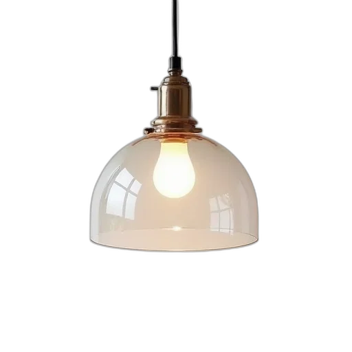 3d render, earth tones, modern, glass, pendant, light, clear, dome-shaped transparent PNG cut-out
